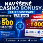 Navýšené casino bonusy za registraci září 2026