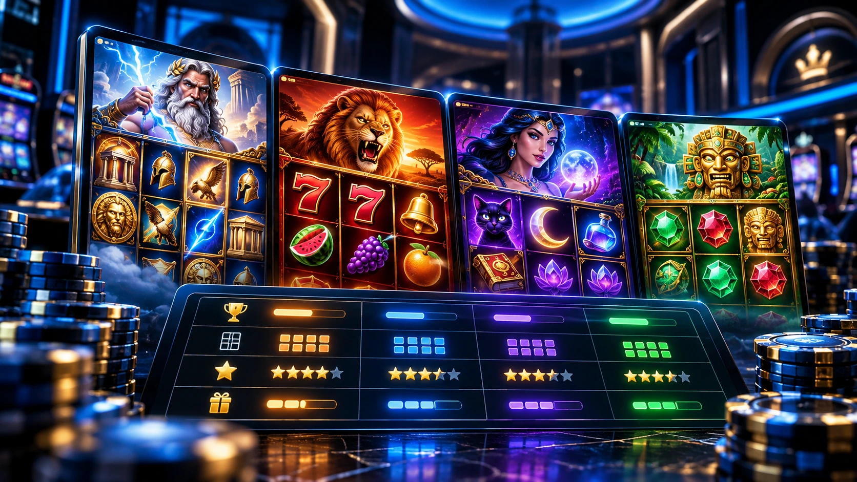 Automaty e-gaming: srovnávací tabulka 17 her